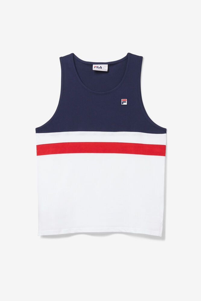 Fila Miesten Paidat Stoke Tank Valkoinen/Laivastonsininen - GIOK-64972